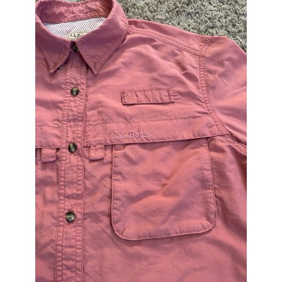 LL BEAN Pink Button Up Fishing Shirt Vented Mesh Outdoor Camp Short Sleeve M - Picture 6 of 8